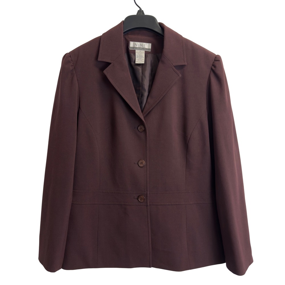 Nine & Company Womens Brown Three Button Blazer Jacket Size 10 Tailored Stretch